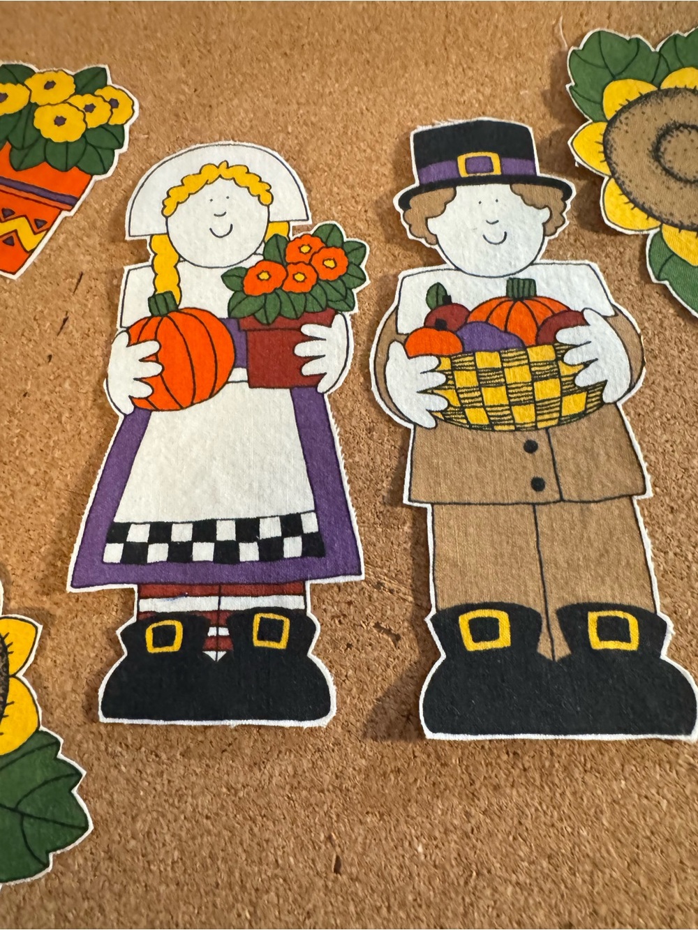 Pilgrim Couple Felt Wall Decorations - Purple & Brown Accents